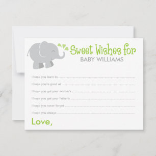 Modern Elephant Baby Shower Green and Grey Advice Card