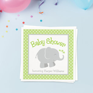 Modern Elephant Baby Shower Green and Grey Napkin