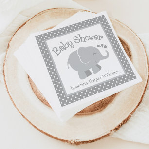 Modern Elephant Baby Shower Grey and White Napkin