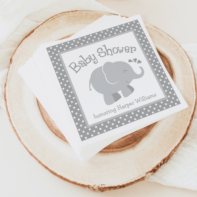 Modern Elephant Baby Shower Grey and White Napkin (Creator Uploaded)