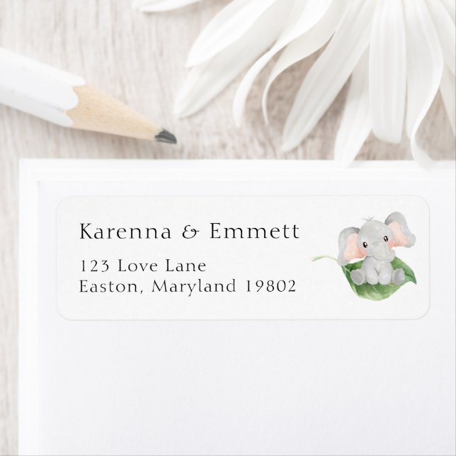 Modern Elephant Baby Shower Return Address Return Address Label (Insitu)