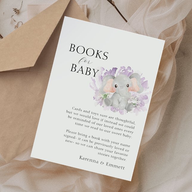 Modern Elephant Floral Baby Shower Books For Baby Enclosure Card (Creator Uploaded)