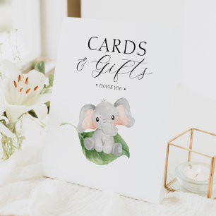 Modern Elephant Greenery Baby Shower Cards & Gifts Pedestal Sign