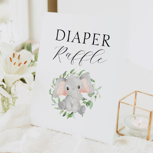Modern Elephant Greenery Baby Shower Diaper Raffle Pedestal Sign