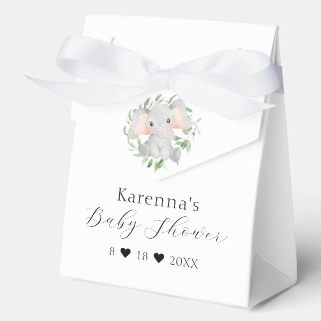 Modern Elephant Greenery Baby Shower Favour Box (Front)