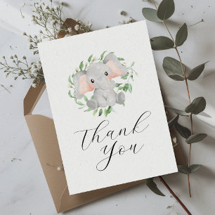 Modern Elephant Greenery Baby Shower Thank You Card