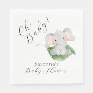 Modern Elephant Greenery Oh Baby Shower Napkin
