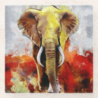 Modern Elephant Oil Painting Abstract Glass Coaster