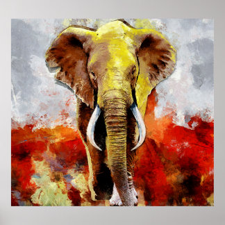 Modern Elephant Oil Painting Abstract Poster