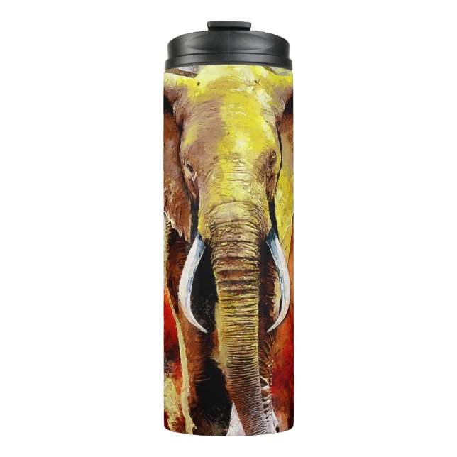 Modern Elephant Oil Painting Abstract Thermal Tumbler (Front)
