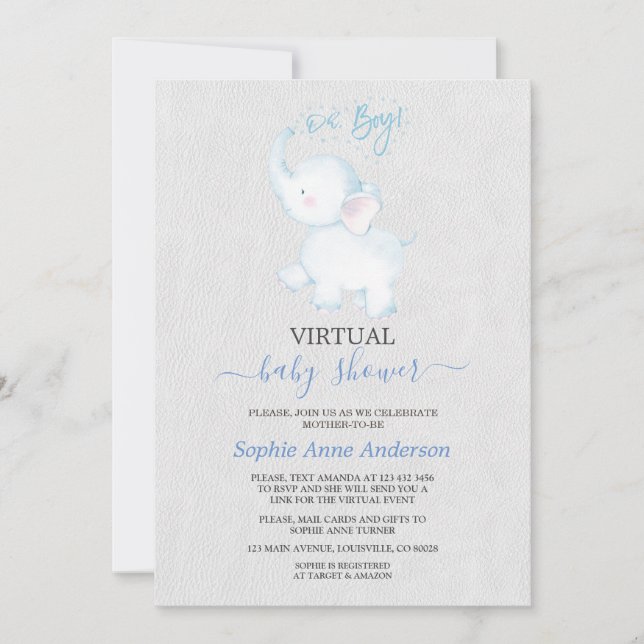 Modern Elephant Virtual Baby Shower By Mail Invitation (Front)