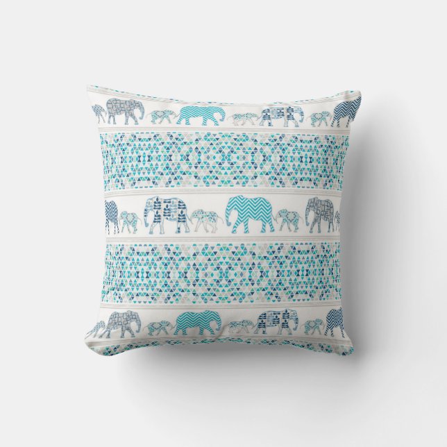 Modern Elephants Mother Baby Patterned Geometric Cushion (Front)