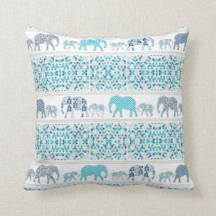 Modern Elephants Mother Baby Patterned Geometric Cushion