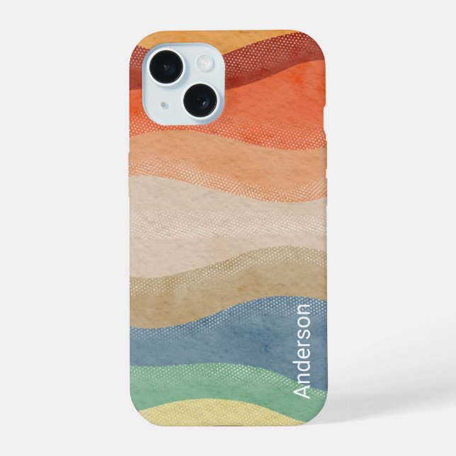 Modern Eligant Retro Line Monogram iPhone 15 Case (Back)