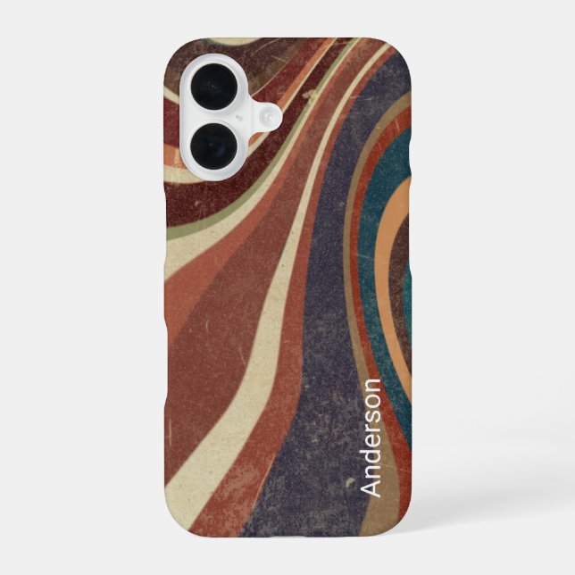 Modern Eligant Retro Line Monogram iPhone 16 Case (Back)