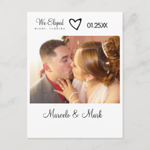 Modern Eloped Photo Black Heart Postcard