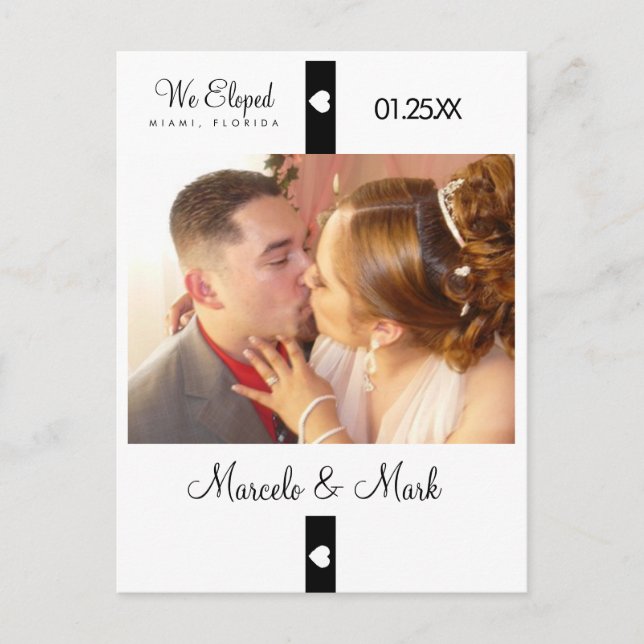 Modern Eloped Photo Heart Banner Postcard (Front)