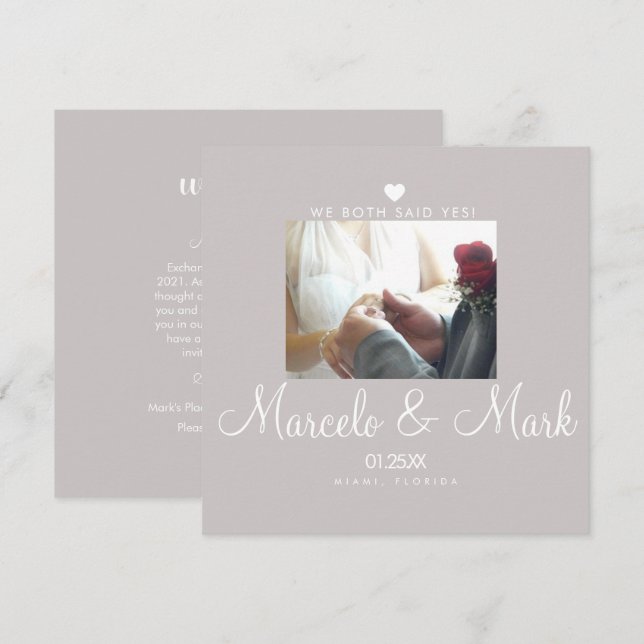 Modern Eloped Simple Heart Photo Celebration  Card (Front/Back)