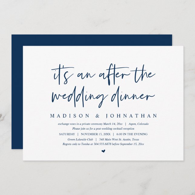 Modern Elopement, After the wedding dinner Invitat Invitation (Front/Back)
