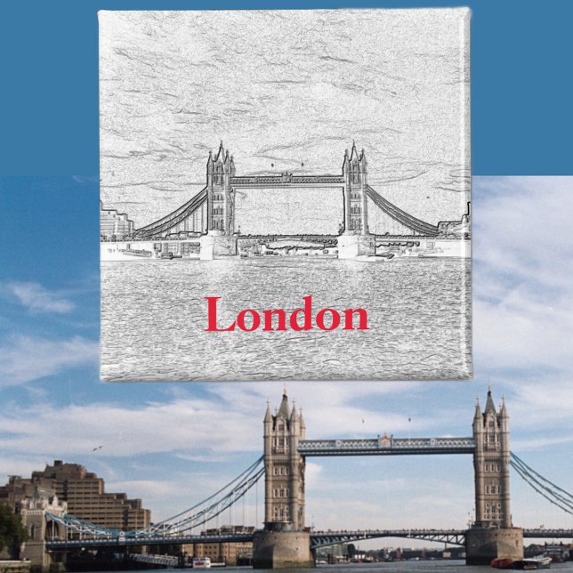 Modern Embossed London Tower Bridge Magnet (Front with Background)