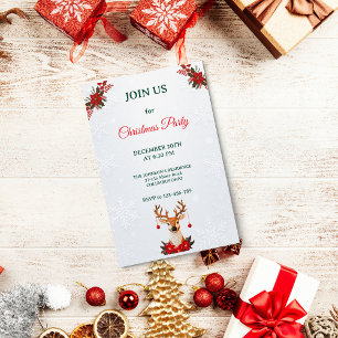 Modern Embroidered Raindeer Elegant Christmas Invitation