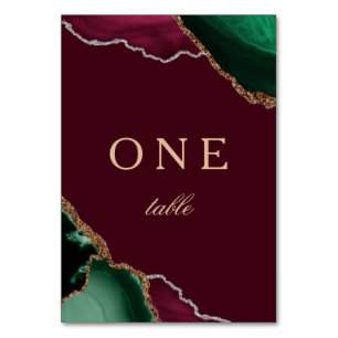 Modern Emerald Agate Burgundy Wedding 1 Table Number