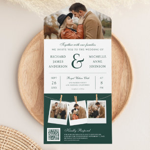 Modern Emerald Ampersand Photo QR Code Wedding All In One Invitation