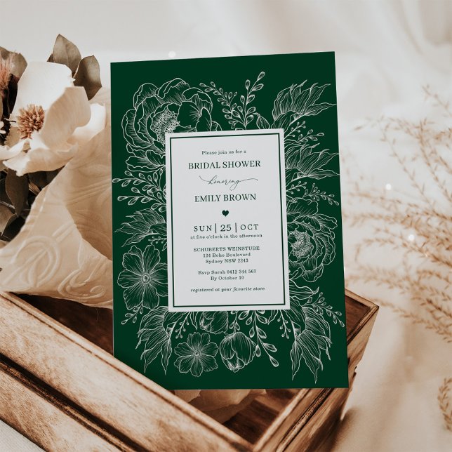 Modern Emerald Botanical Flower Bridal Shower Invitation (Creator Uploaded)