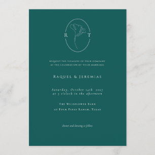 Modern Emerald Botanical Monogram Wedding Invitation