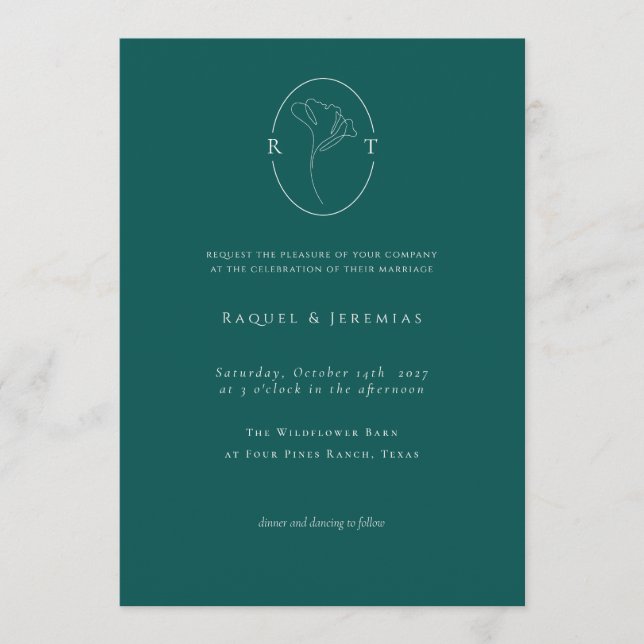 Modern Emerald Botanical Monogram Wedding Invitation (Front)