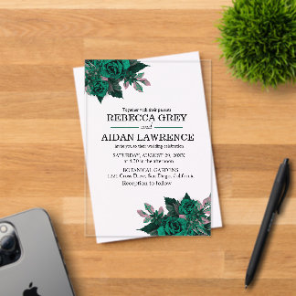 Modern Emerald Floral Garden Wedding Invitation