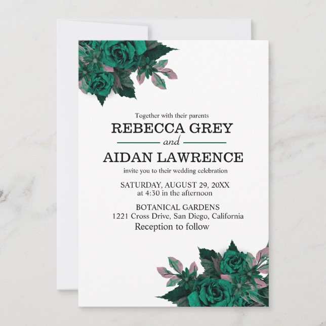 Modern Emerald Floral Garden Wedding Invitation (Front)