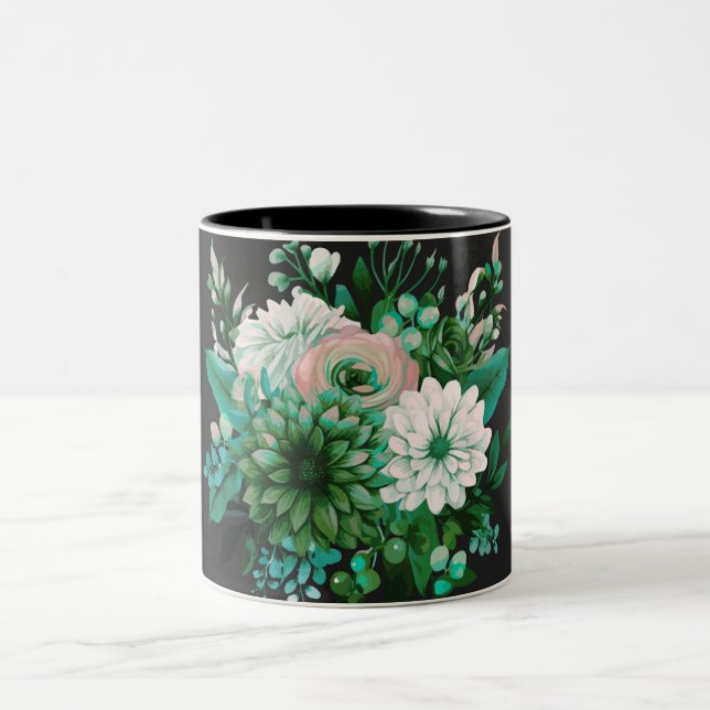 Modern Emerald Floral Garden Wedding Invitation Two-Tone Coffee Mug (Center)