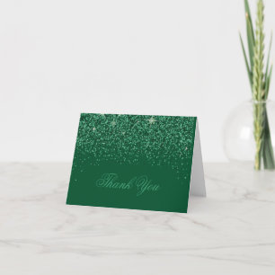 Modern Emerald Glitz Glitter Thank You Cards