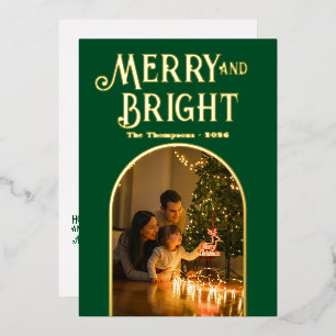 Modern Emerald & Gold Christmas Photo Foil Holiday Card