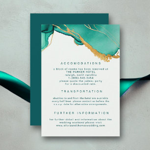 Modern Emerald Gold Summer Beach Wedding Details Enclosure Card