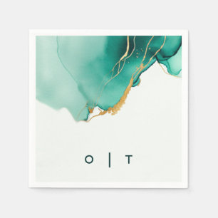 Modern Emerald Gold Teal Monogram Beach Wedding Napkin