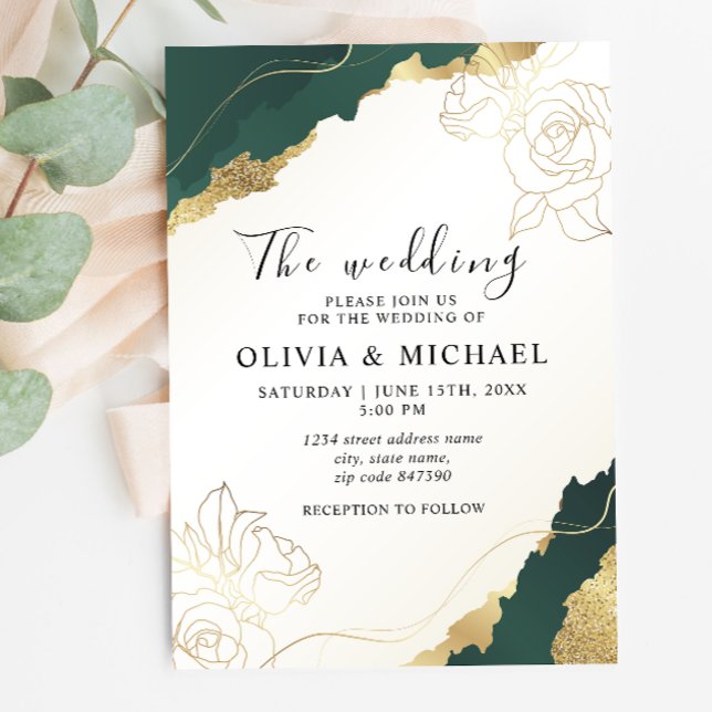 Modern Emerald Gold Wedding Invitation (Creator Uploaded)