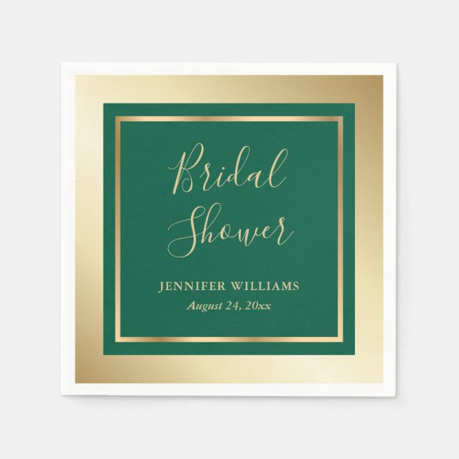 Modern Emerald Green and Gold Bridal Shower Napkin (Front)