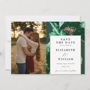 Modern Emerald Green And Gold Floral Photo Wedding Save The Date