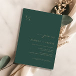 Modern Emerald Green And Gold Minimalist Wedding Invitation<br><div class="desc">This Modern Emerald Green And Gold Minimalist Wedding Invitation is perfect for couples who love simple and elegant design. The emerald green and gold colour combination creates a stylish and modern look, making it ideal for fall and winter weddings. The invitation features a classic boho stylish chic script, coupled with...</div>