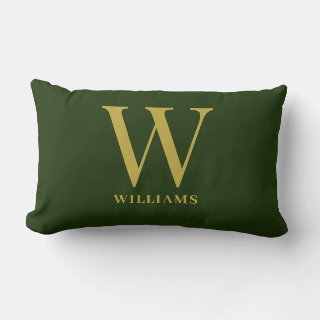 Modern Emerald Green And Gold Monogram Family Name Lumbar Cushion (Front)