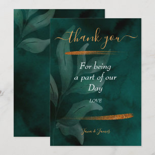 modern emerald green and leaves thank you invitation