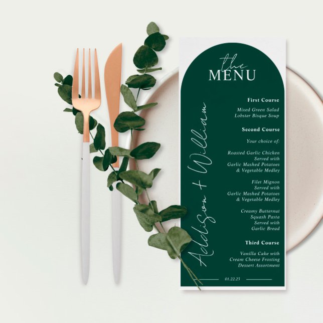 Modern Emerald Green Arch Wedding Menu (Creator Uploaded)