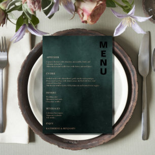 Modern Emerald Green Black Elegant Wedding Menus