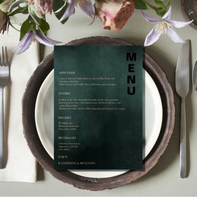 Modern Emerald Green Black Elegant Wedding Menus (Creator Uploaded)