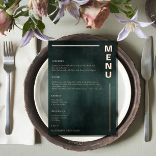 Modern Emerald Green Black Elegant Wedding Menus