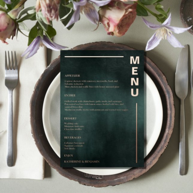 Modern Emerald Green Black Elegant Wedding Menus (Creator Uploaded)