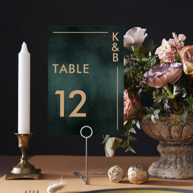 Modern Emerald Green Black Elegant Wedding Table Number (Sophisticated Green & Black Wedding Table Number)