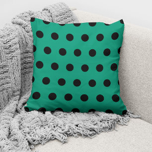 Modern Emerald Green Black Polka Dots Pattern Cushion